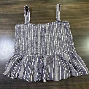 LOFT Striped Smocked Cami Top Ruffle‎ Hem Sleeveless Casual Blue White XL